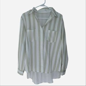 Striped Button-Up Shirt in Green and White